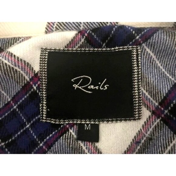 RAILS Long Sleeve Shirt Womens Size Medium Blue Plaid Pink Sleeves Solf Flannel - Picture 6 of 8
